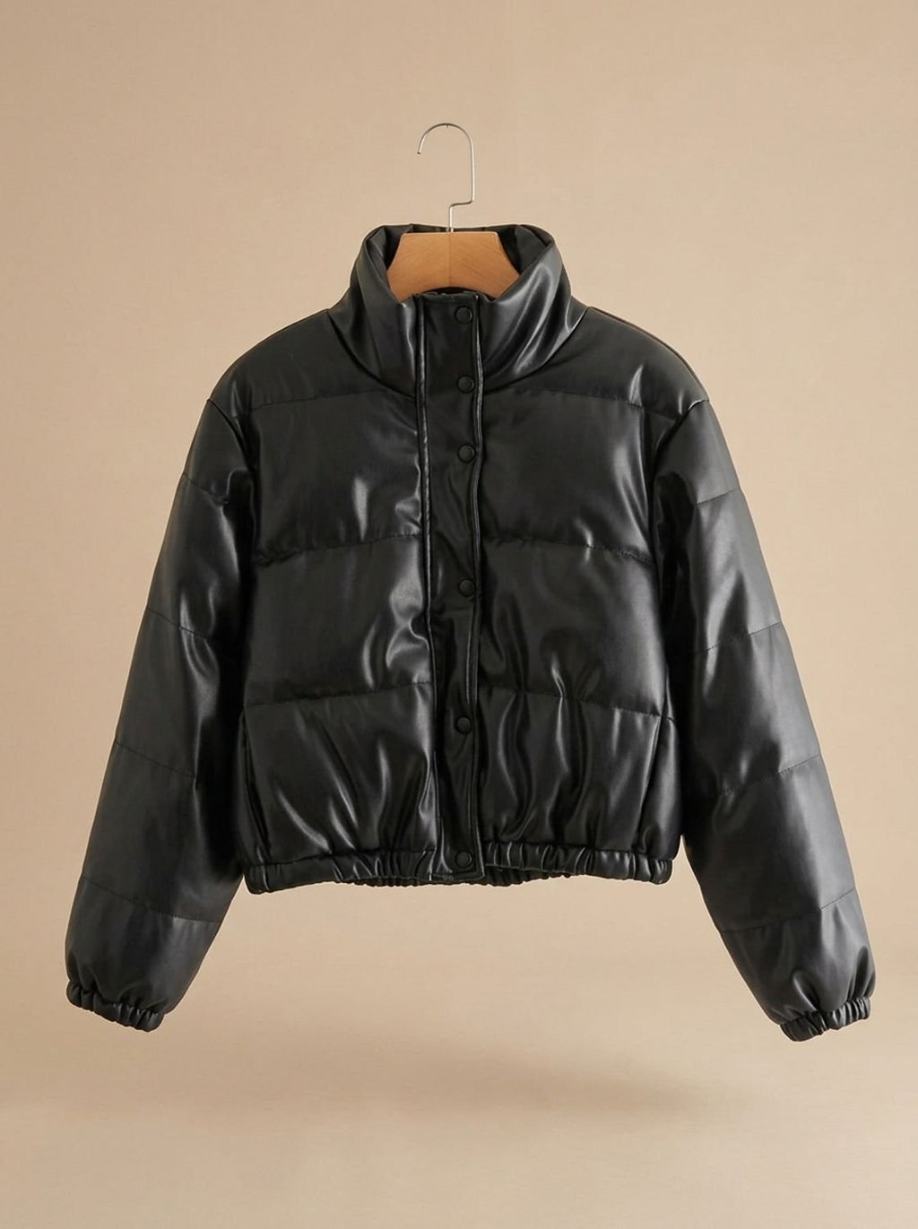 Greta | Veste d'hiver en duvet pour femmes en simili cuir avec capuche et fermeture éclair