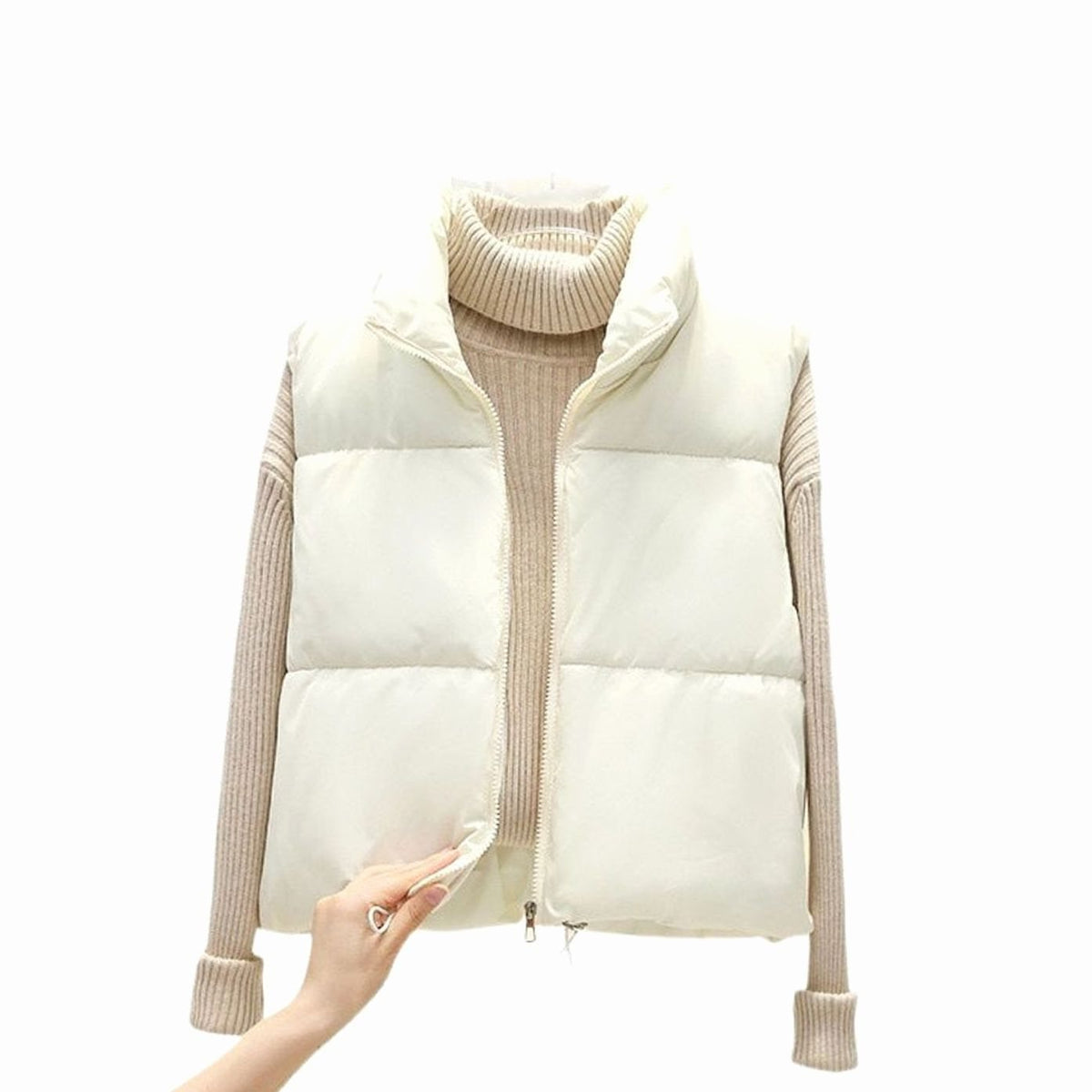 Clara | Gilet court pour femmes avec col montant et fermeture éclair à deux voies