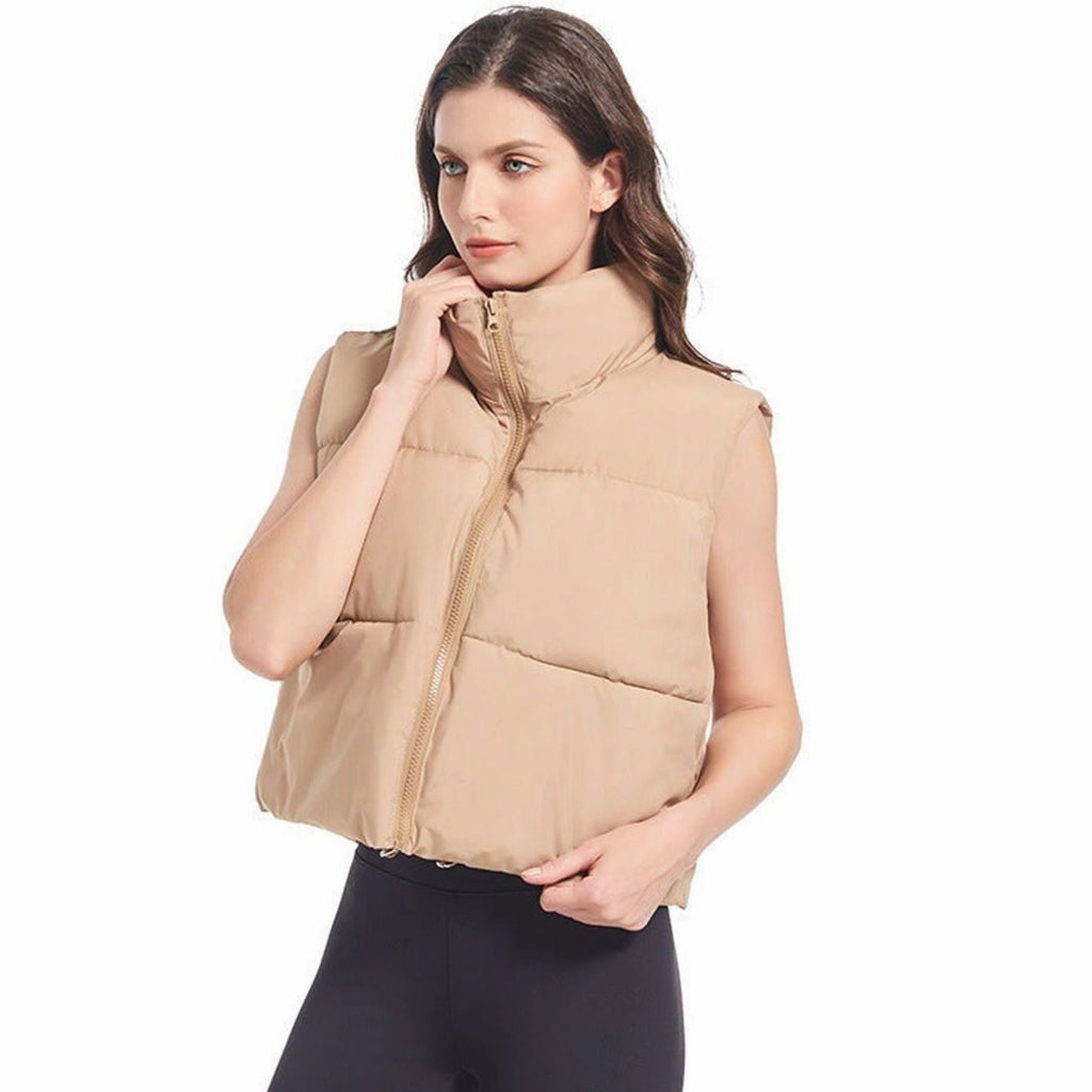 Clara | Gilet court pour femmes avec col montant et fermeture éclair à deux voies