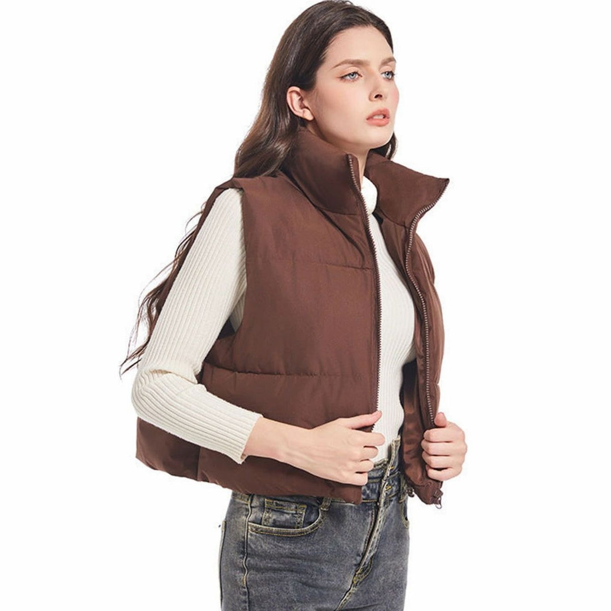 Clara | Gilet court pour femmes avec col montant et fermeture éclair à deux voies