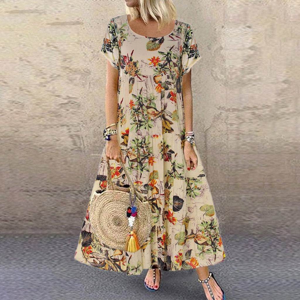 Luisa | Robe Maxi à Fleurs à Manches Courtes pour Femmes