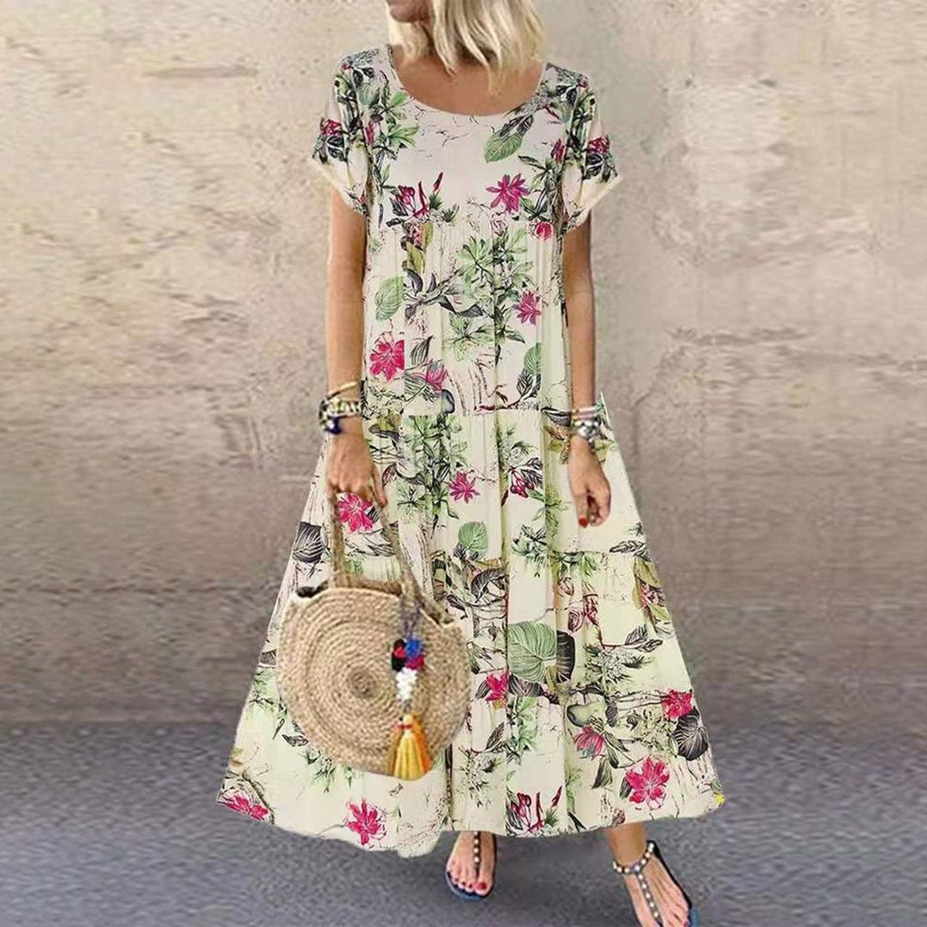 Luisa | Robe Maxi à Fleurs à Manches Courtes pour Femmes