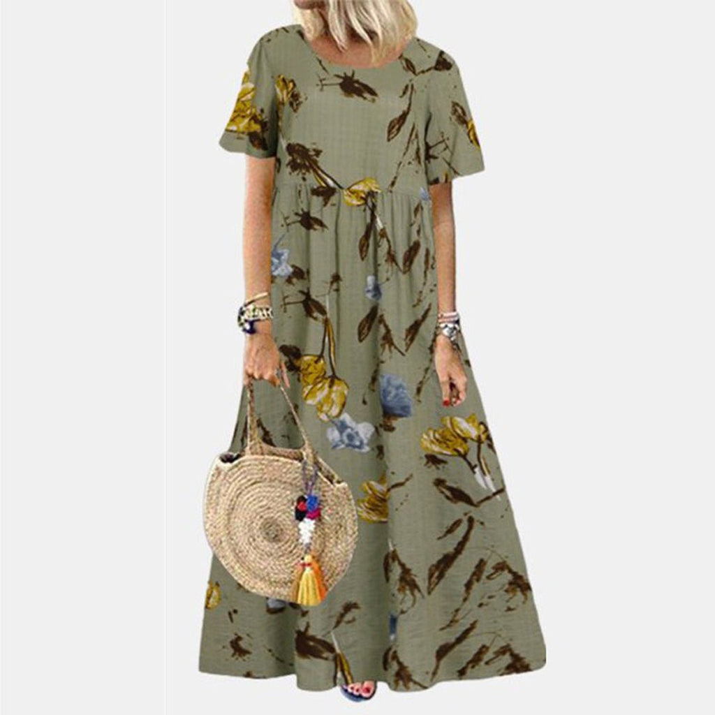 Luisa | Robe Maxi à Fleurs à Manches Courtes pour Femmes