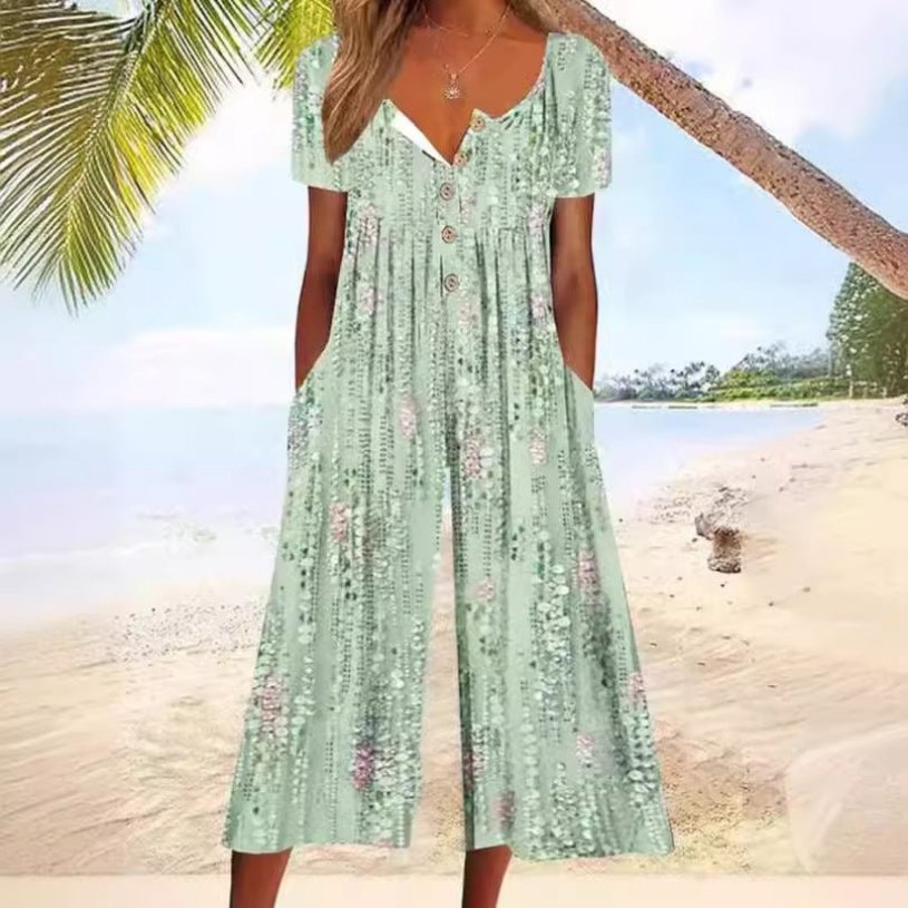Leonie | Combinaison courte à manches courtes pour femmes avec patte de boutonnage en coton