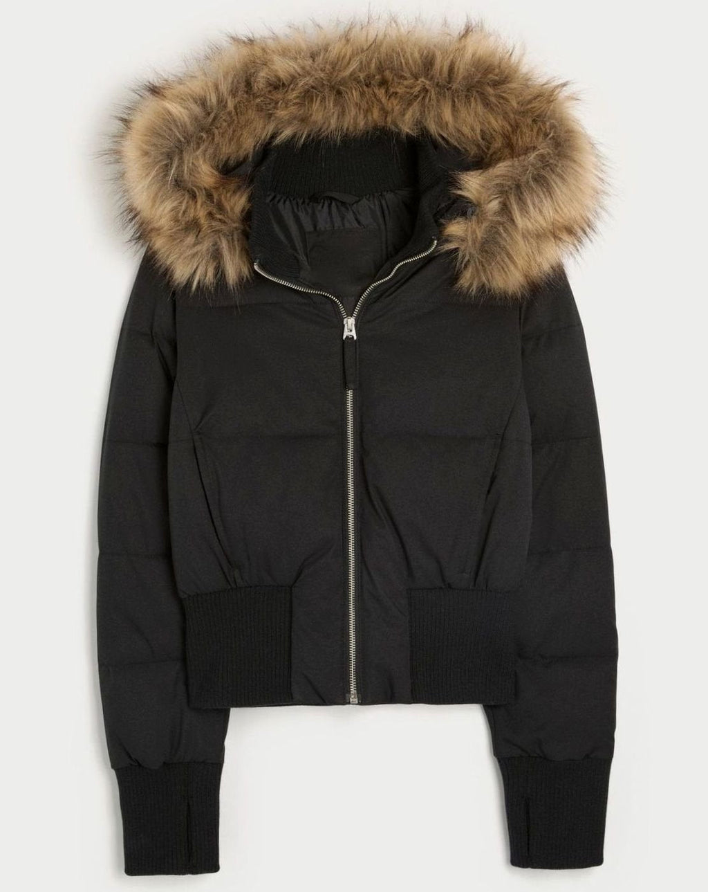 Lena | Veste courte pour femmes avec capuche en fausse fourrure et fermeture éclair frontale