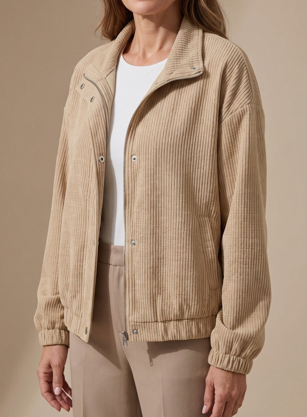 Leonie | Veste courte à col montant et boutons pressions pour femmes