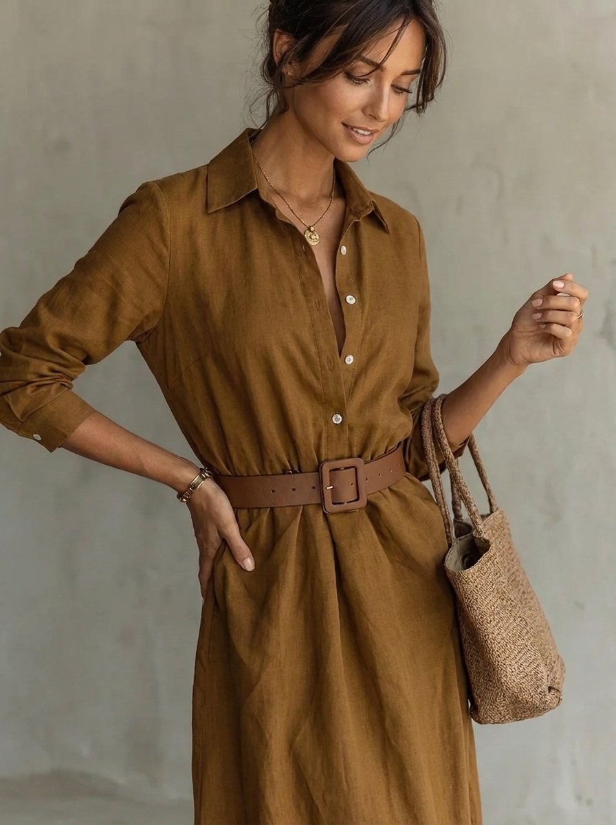 Katharina | Robe maxi à manches longues pour femmes, cintrée avec ceinture
