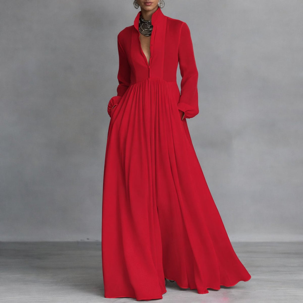 Sophie | Robe Maxi à Manches Longues pour Femmes, Robe Chemise Fluide avec Col Montant