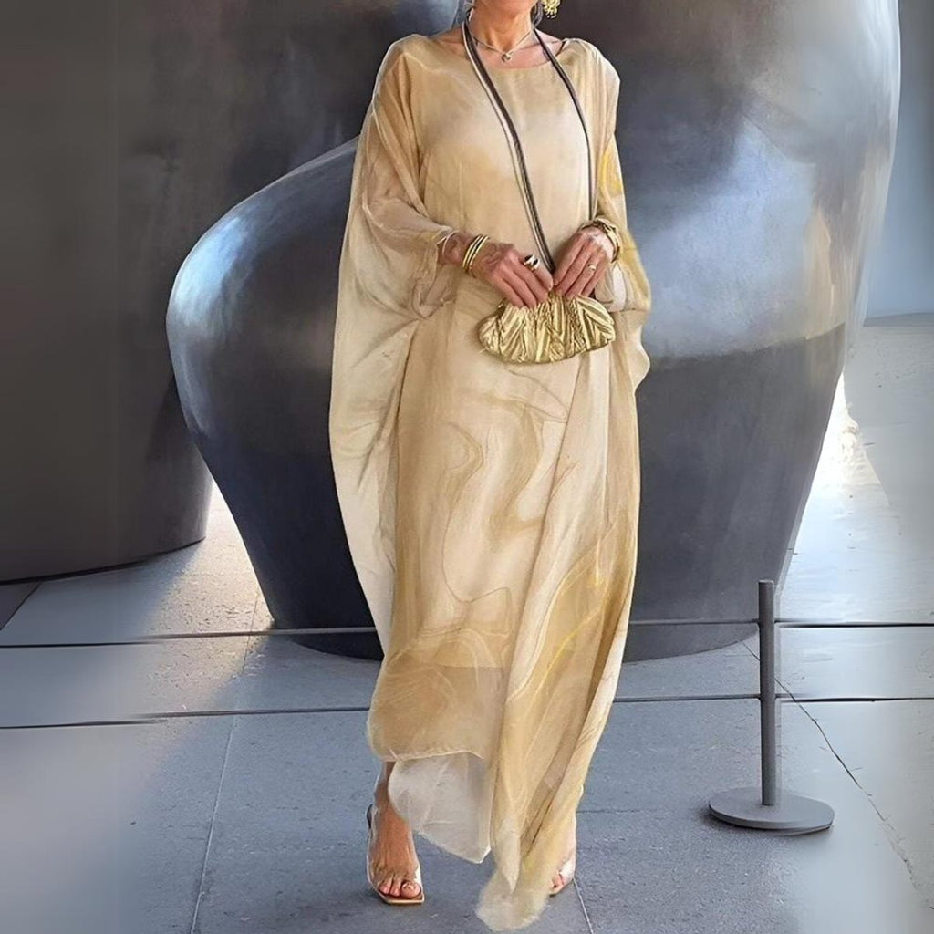 Sophie | Robe Maxi à Manches Longues pour Femmes, Robe de Soirée Fluide à Encolure Ronde