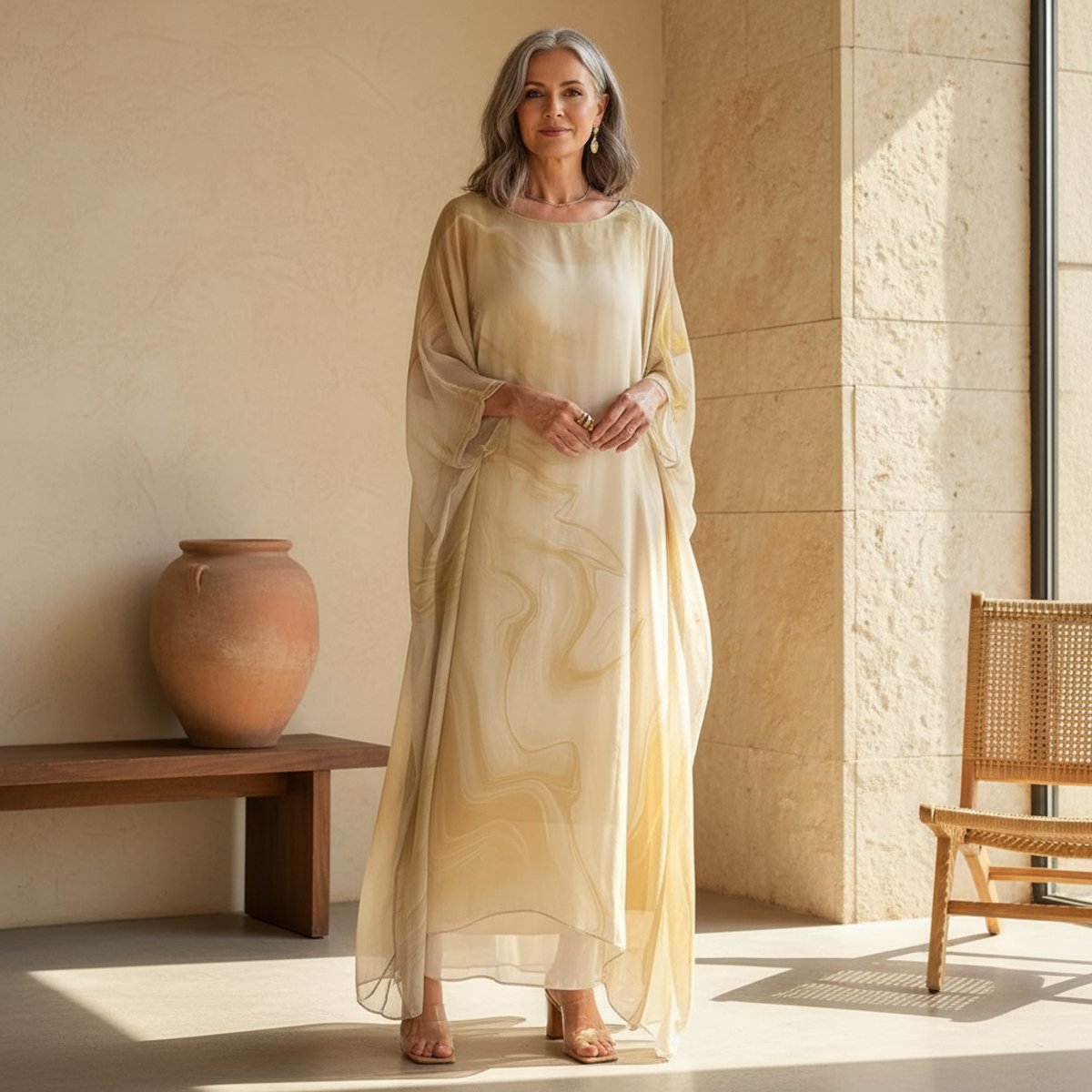 Sophie | Robe Maxi à Manches Longues pour Femmes, Robe de Soirée Fluide à Encolure Ronde