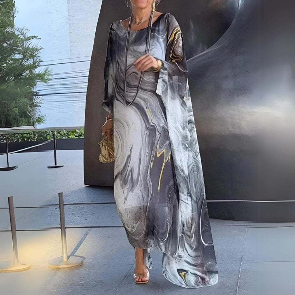 Sophie | Robe Maxi à Manches Longues pour Femmes, Robe de Soirée Fluide à Encolure Ronde