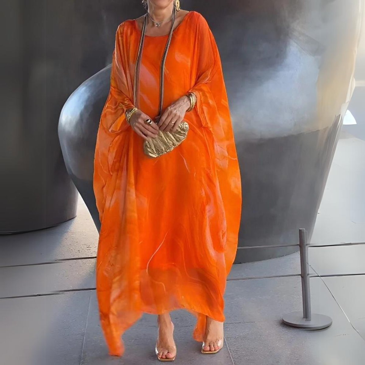 Sophie | Robe Maxi à Manches Longues pour Femmes, Robe de Soirée Fluide à Encolure Ronde