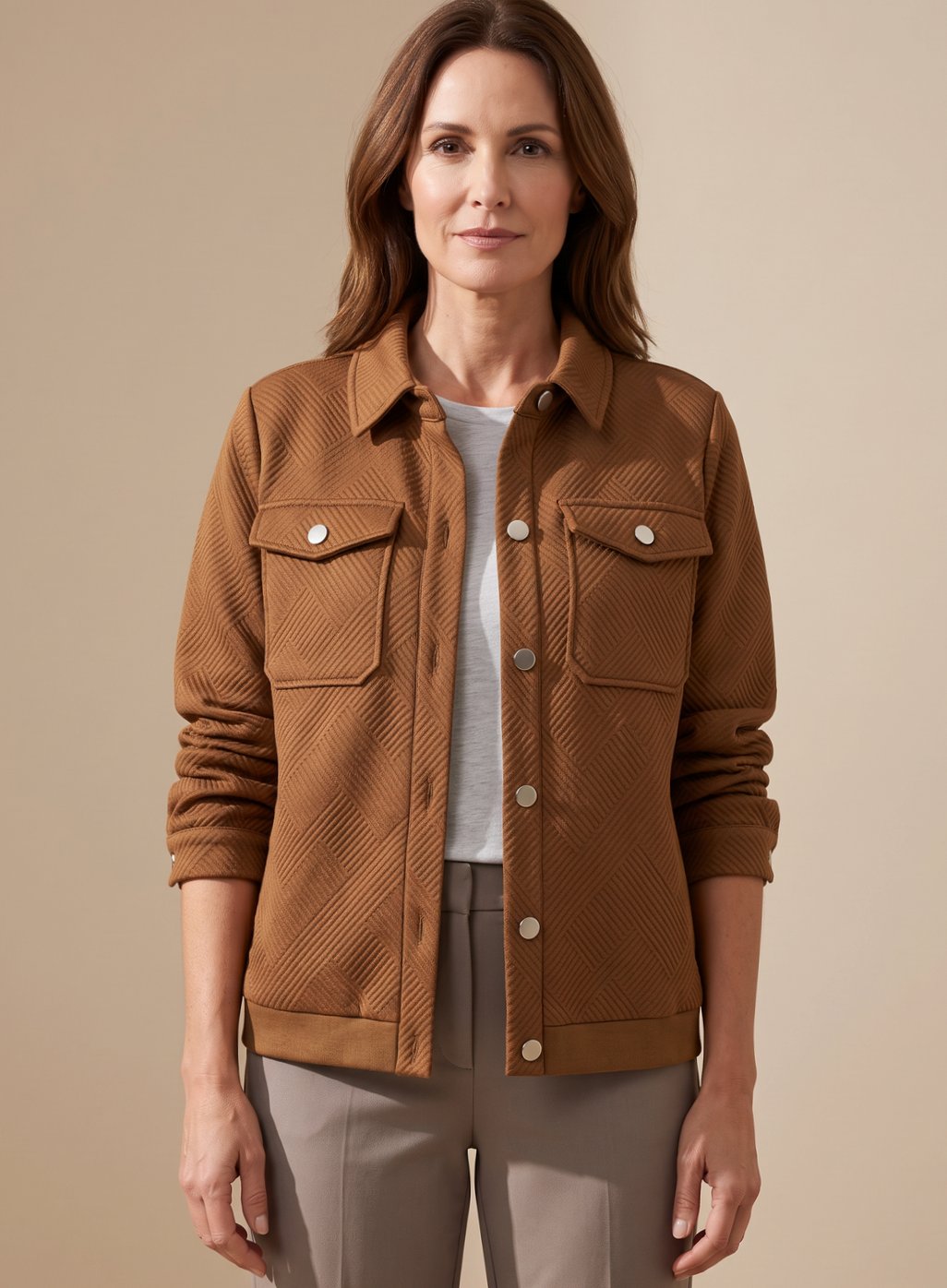 Johanna | Veste matelassée à manches longues pour femmes avec fermeture éclair, poches poitrine et col chemise