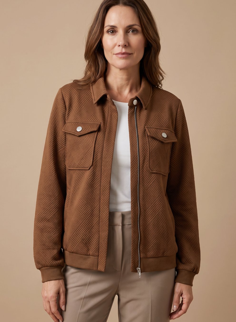 Johanna | Veste matelassée à manches longues pour femmes avec fermeture éclair, poches poitrine et col chemise
