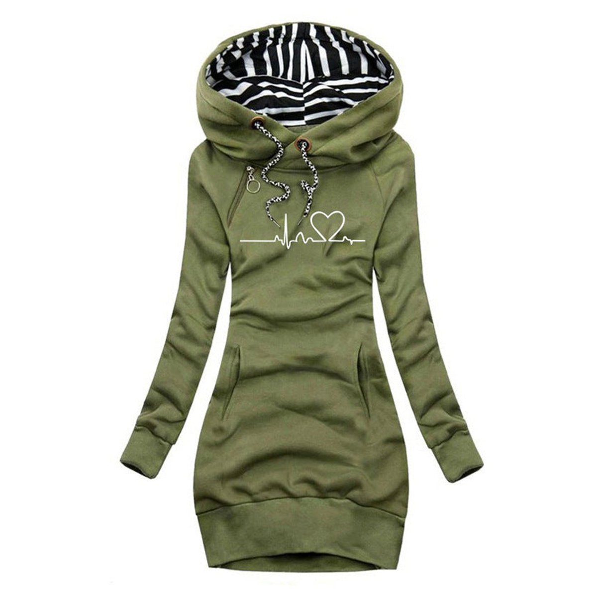 Elfriede | Robe Sweat à Manches Longues pour Femme avec Imprimé de Battement de Cœur et Capuche