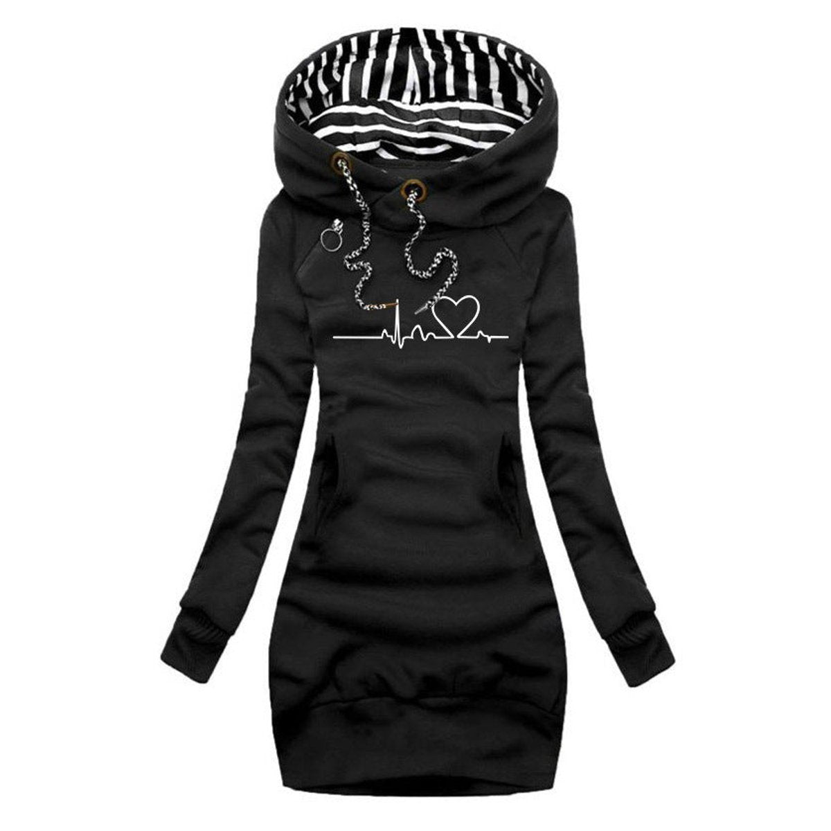 Elfriede | Robe Sweat à Manches Longues pour Femme avec Imprimé de Battement de Cœur et Capuche