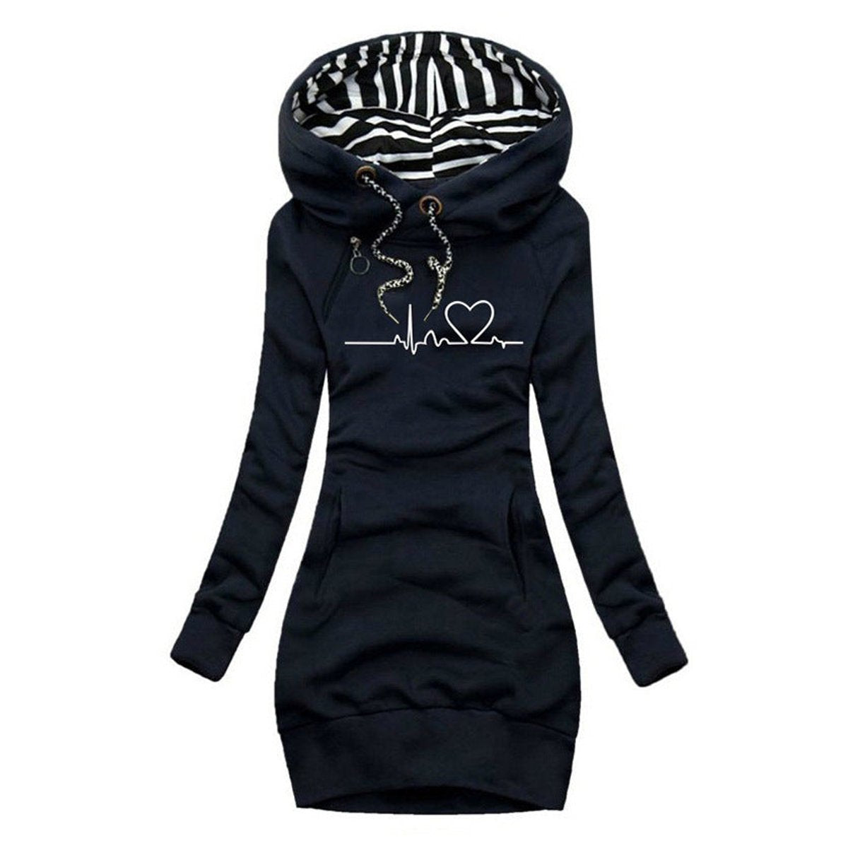 Elfriede | Robe Sweat à Manches Longues pour Femme avec Imprimé de Battement de Cœur et Capuche