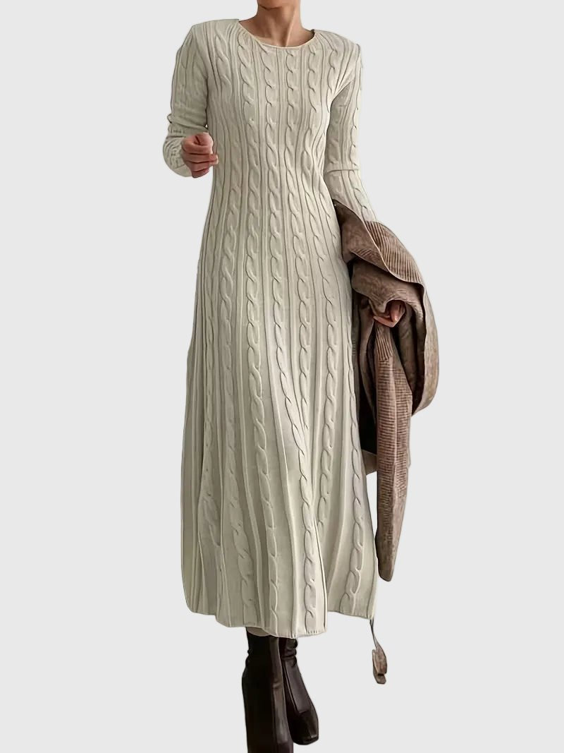 Greta | Robe Maxi Tricot à Manches Longues et Motif en Relief pour Femmes