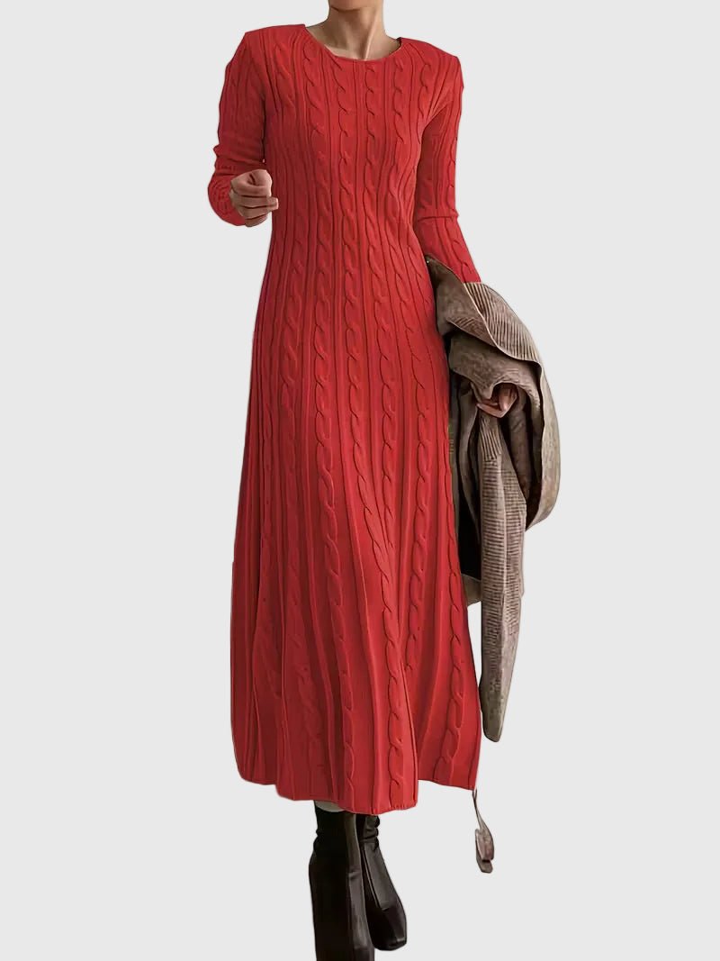 Greta | Robe Maxi Tricot à Manches Longues et Motif en Relief pour Femmes