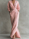 Hannah | Robe longue à manches longues pour femmes, élégante robe maxi portefeuille avec décolleté en V