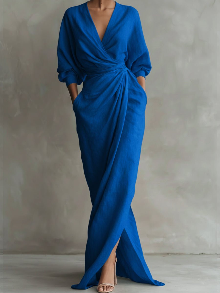 Hannah | Robe longue à manches longues pour femmes, élégante robe maxi portefeuille avec décolleté en V