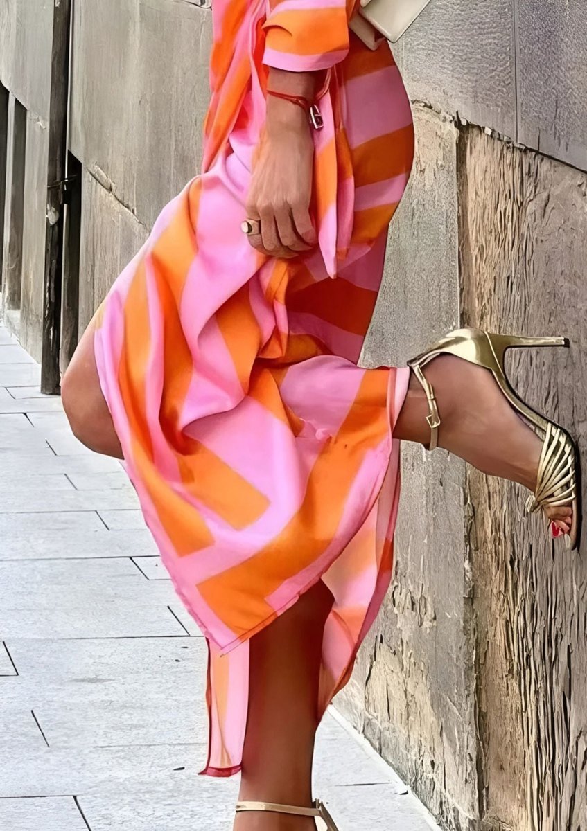 Annika | Robe longue à manches longues pour femmes, robe portefeuille à rayures avec décolleté en V