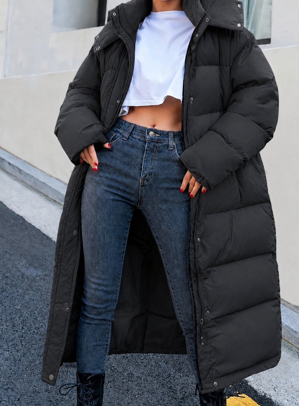 Mia | Veste d'hiver longue matelassée pour femmes avec capuche