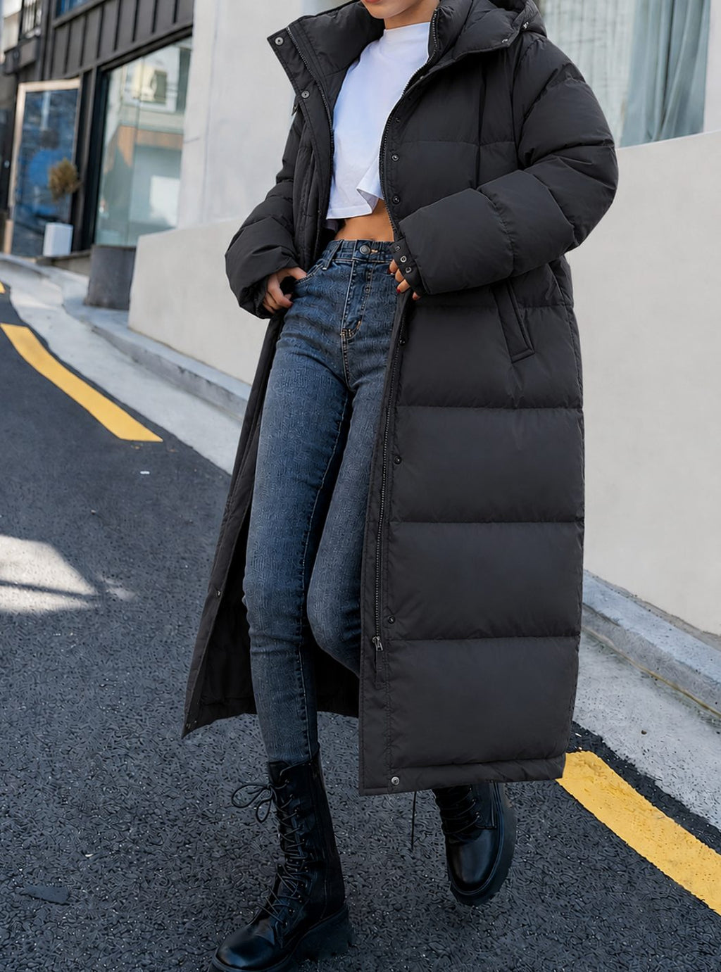 Mia | Veste d'hiver longue matelassée pour femmes avec capuche