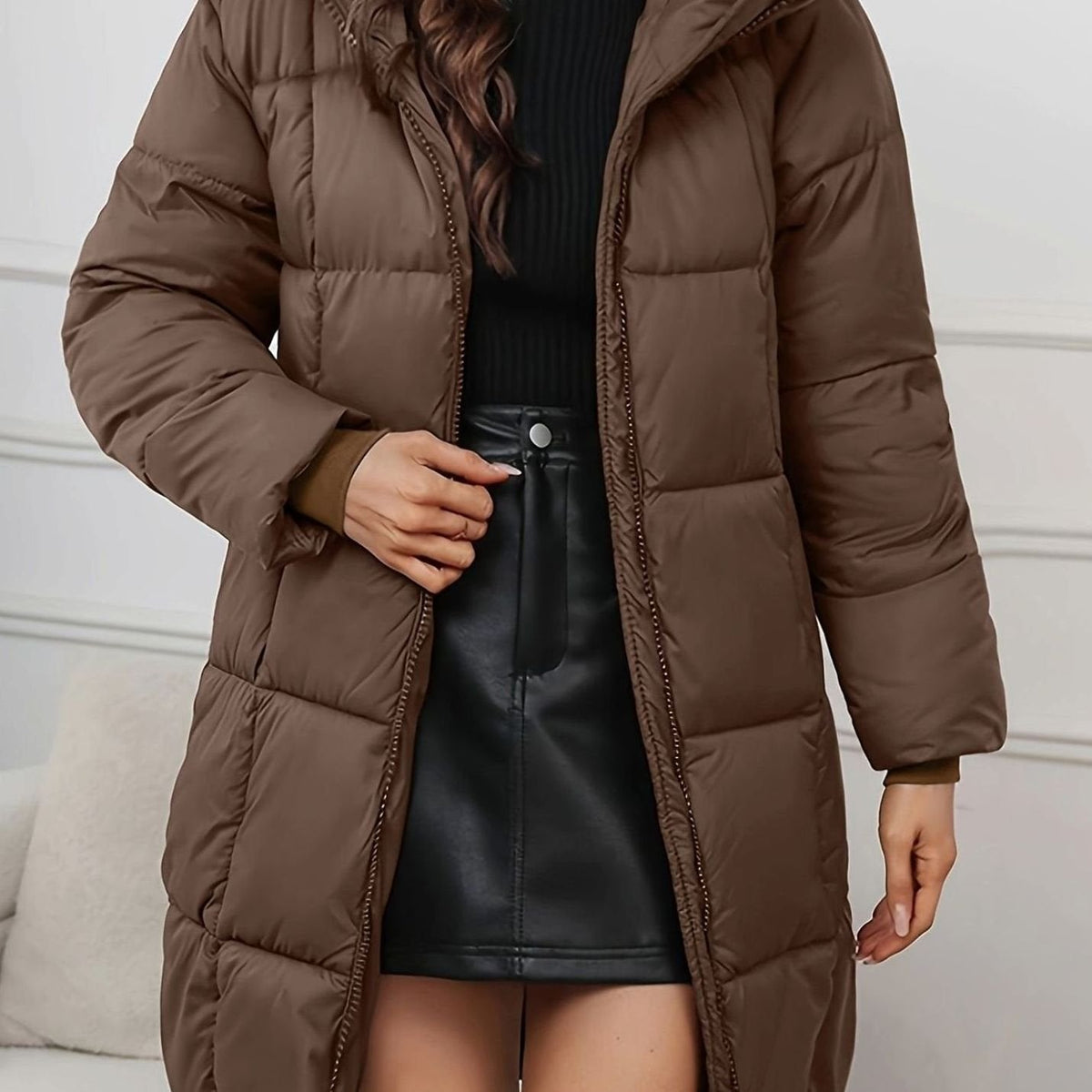 Sophie | Veste longue matelassée pour femmes avec capuche, manteau d'hiver, doudoune