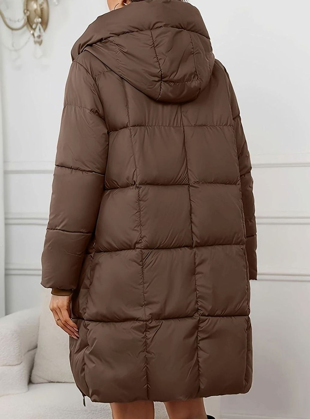 Sophie | Veste longue matelassée pour femmes avec capuche, manteau d'hiver, doudoune