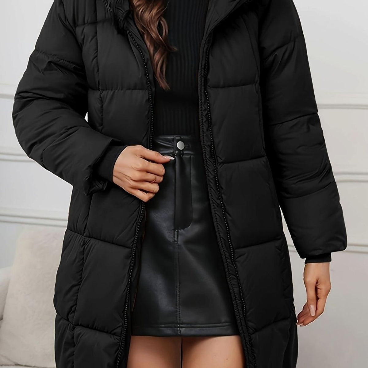 Sophie | Veste longue matelassée pour femmes avec capuche, manteau d'hiver, doudoune