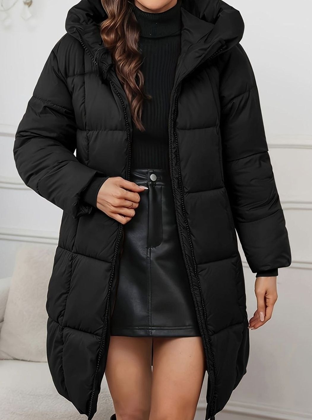Sophie | Veste longue matelassée pour femmes avec capuche, manteau d'hiver, doudoune