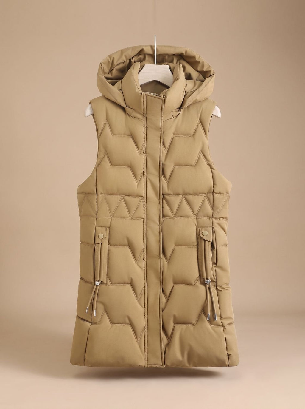 Lena | Veste longue matelassée pour femmes avec capuche, gilet ajustable