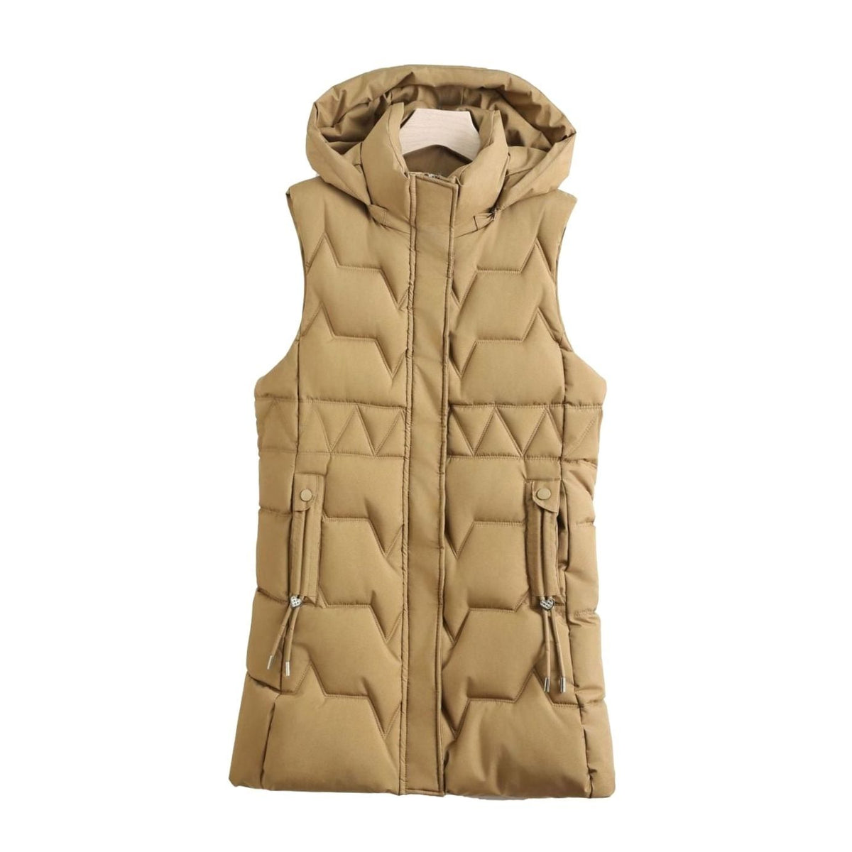 Hannah | Gilet long matelassé pour femmes avec capuche et cordons de taille