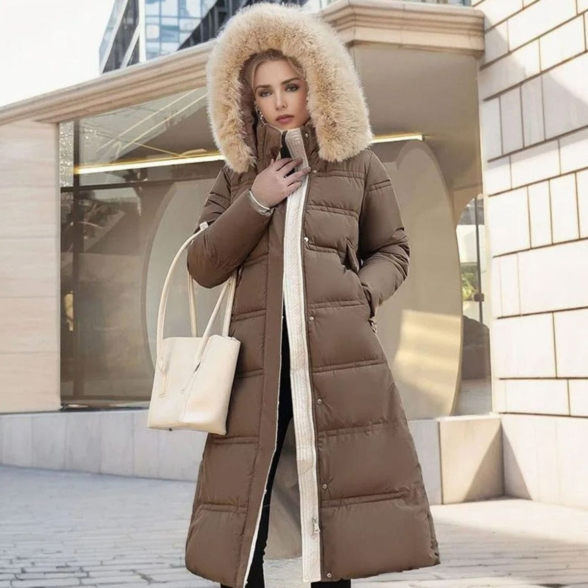 Marlene | Parka d'Hiver Long pour Femmes Designer avec Capuche en Fourrure Coupe-vent