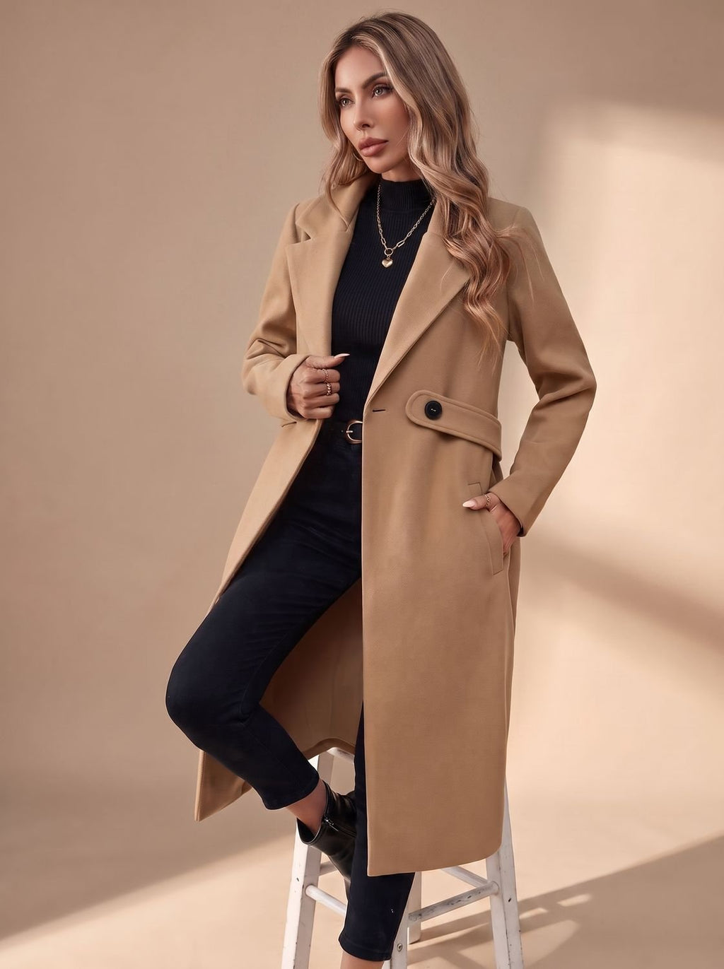 Katharina | Manteau d'hiver long et élégant pour femmes avec revers et poches latérales