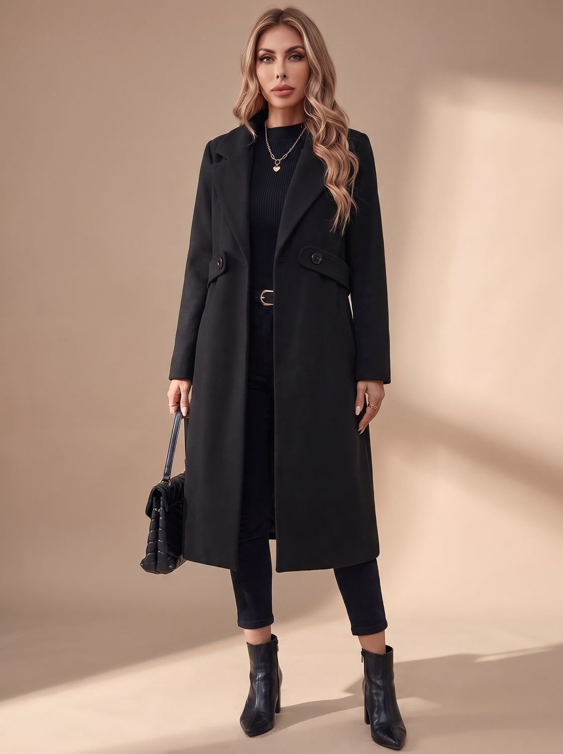Katharina | Manteau d'hiver long et élégant pour femmes avec revers et poches latérales