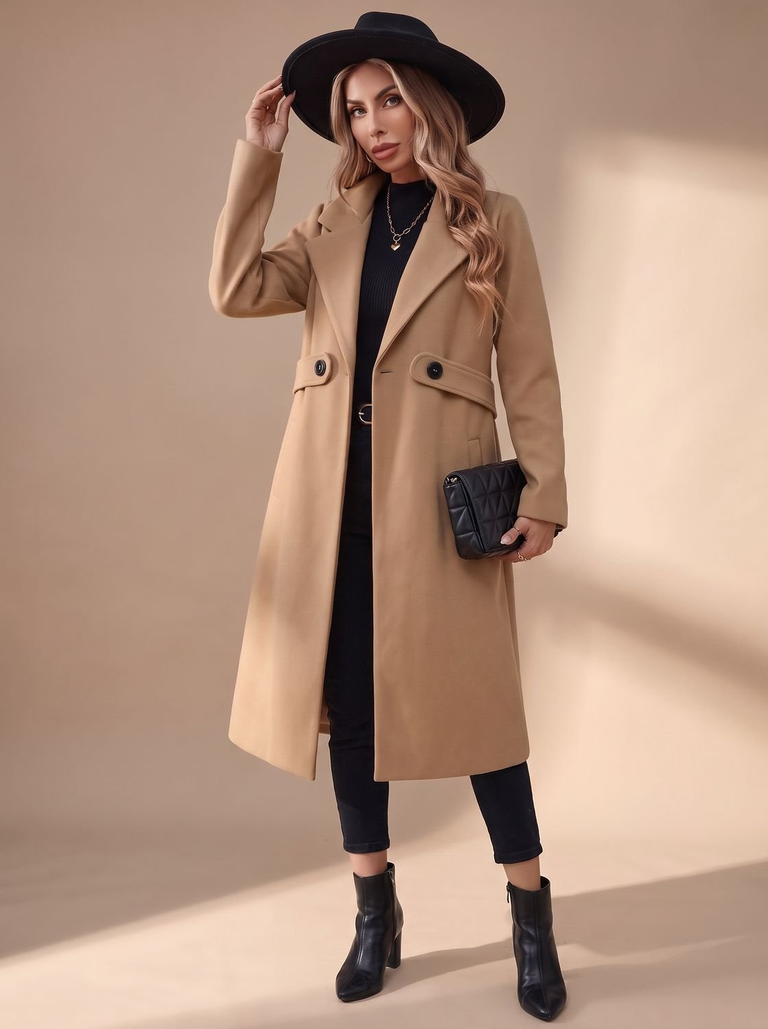 Katharina | Manteau d'hiver long et élégant pour femmes avec revers et poches latérales