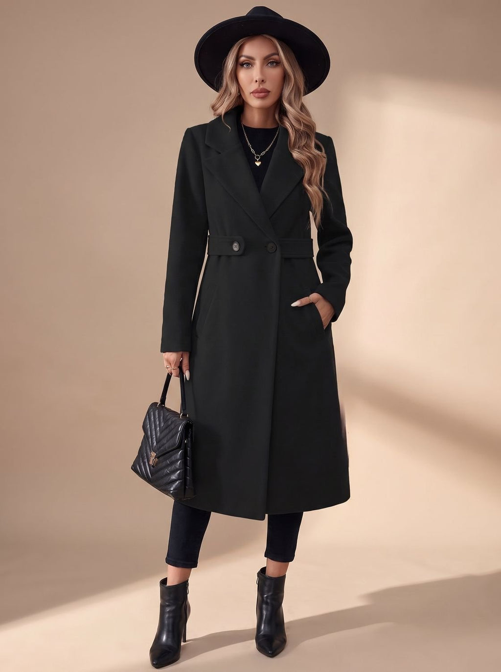 Katharina | Manteau d'hiver long et élégant pour femmes avec revers et poches latérales