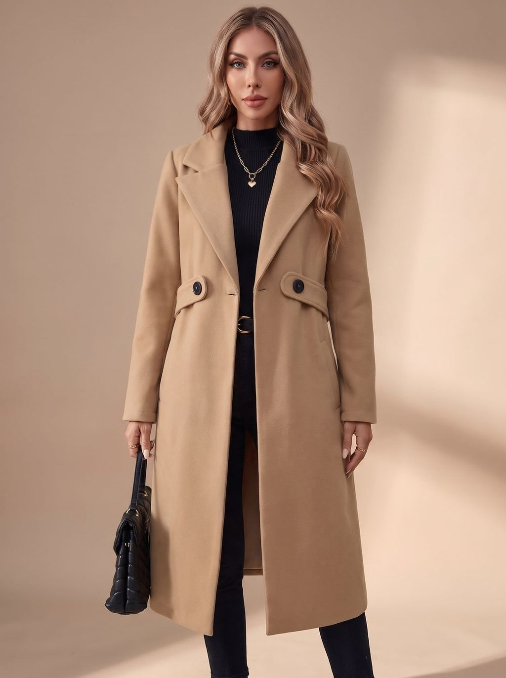 Katharina | Manteau d'hiver long et élégant pour femmes avec revers et poches latérales
