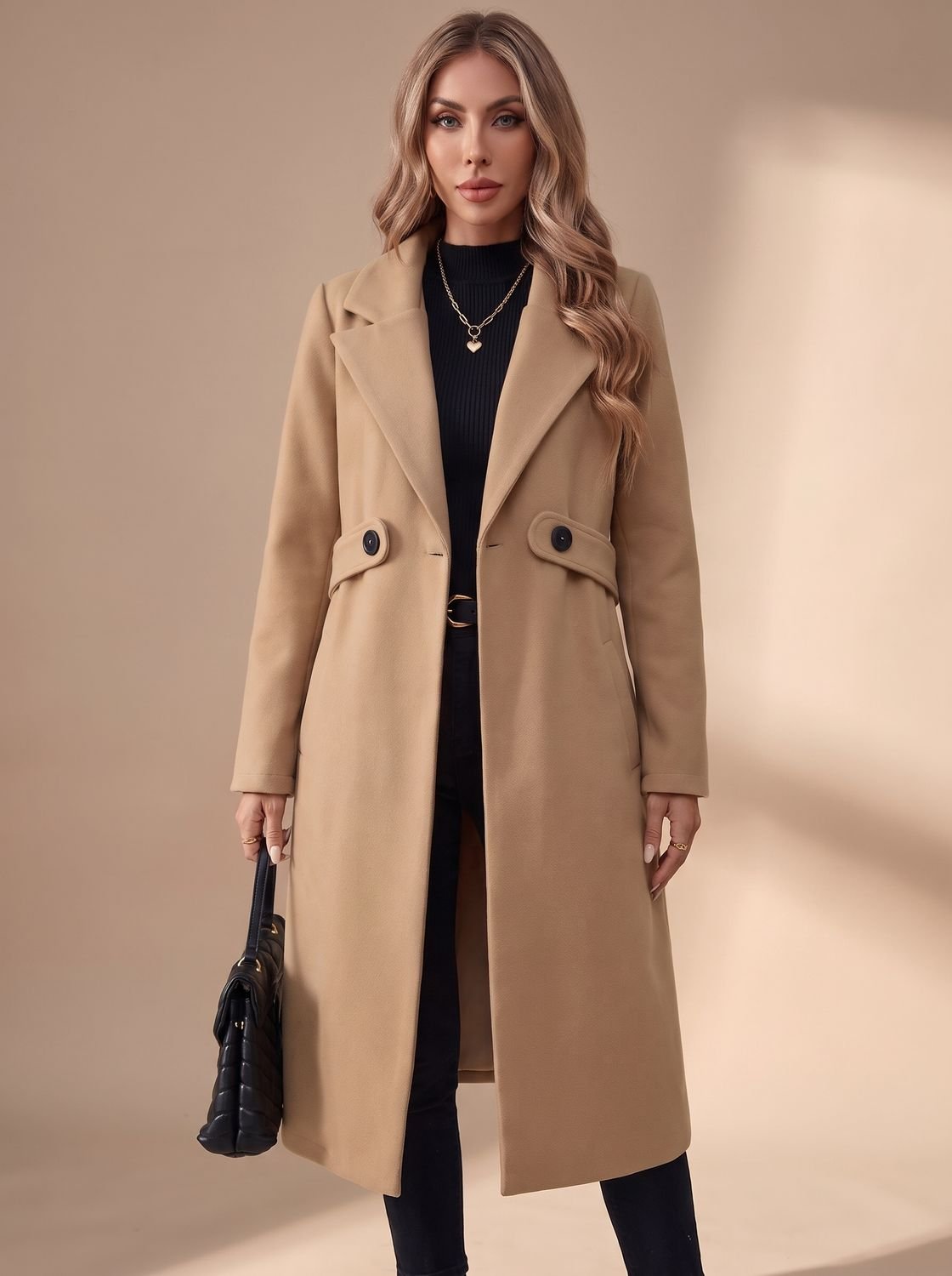 Katharina | Manteau d'hiver long et élégant pour femmes avec revers et poches latérales