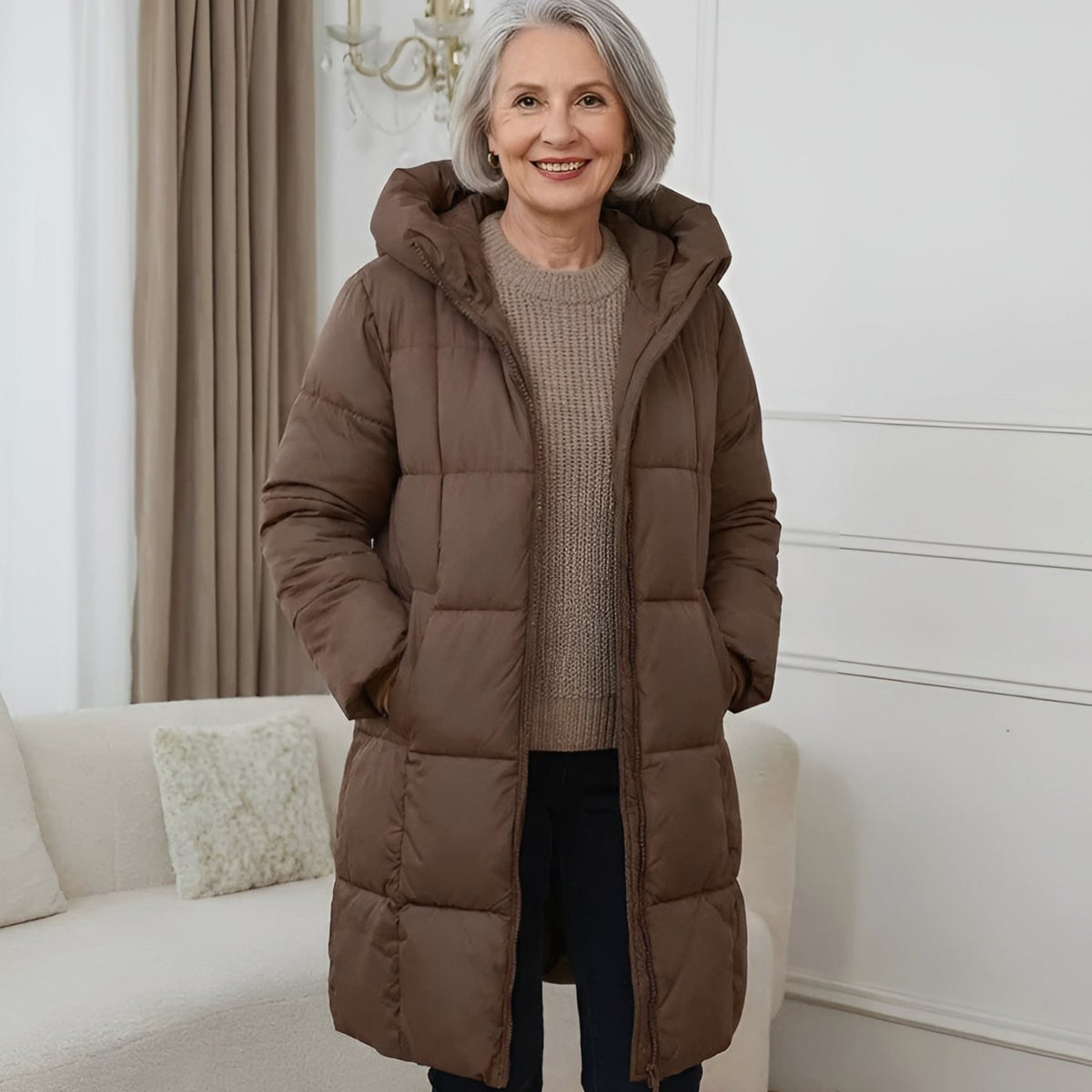 Elisabeth | Manteau d'hiver long matelassé pour femmes avec capuche