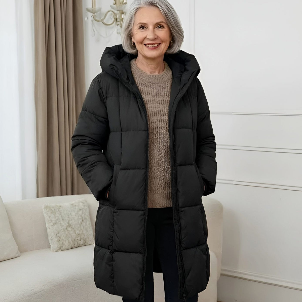 Elisabeth | Manteau d'hiver long matelassé pour femmes avec capuche
