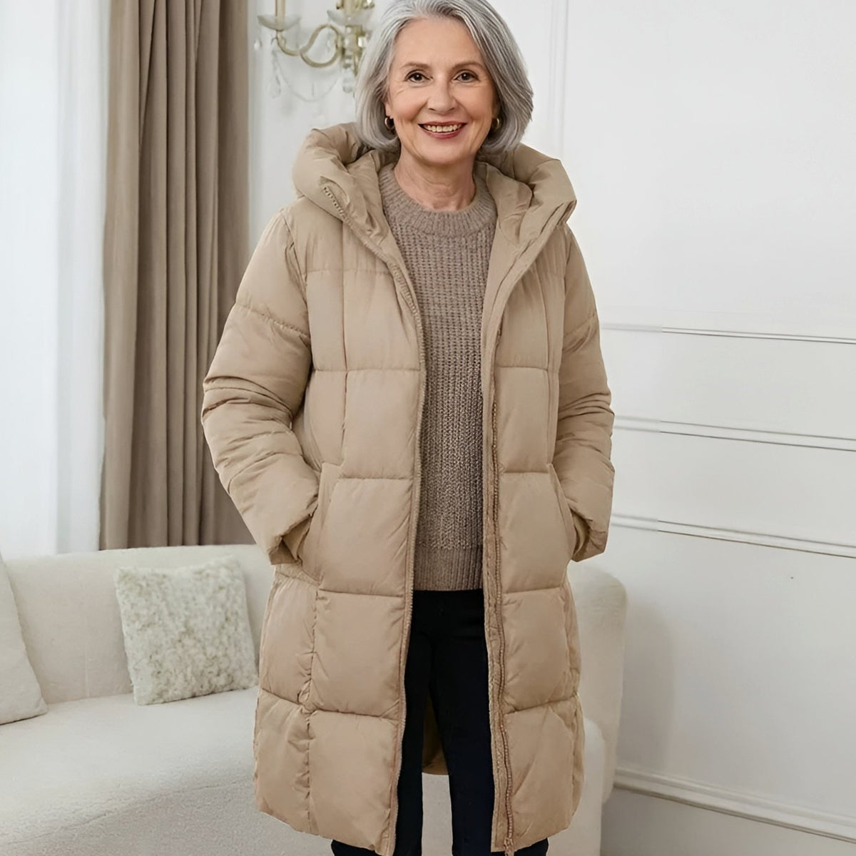 Elisabeth | Manteau d'hiver long matelassé pour femmes avec capuche