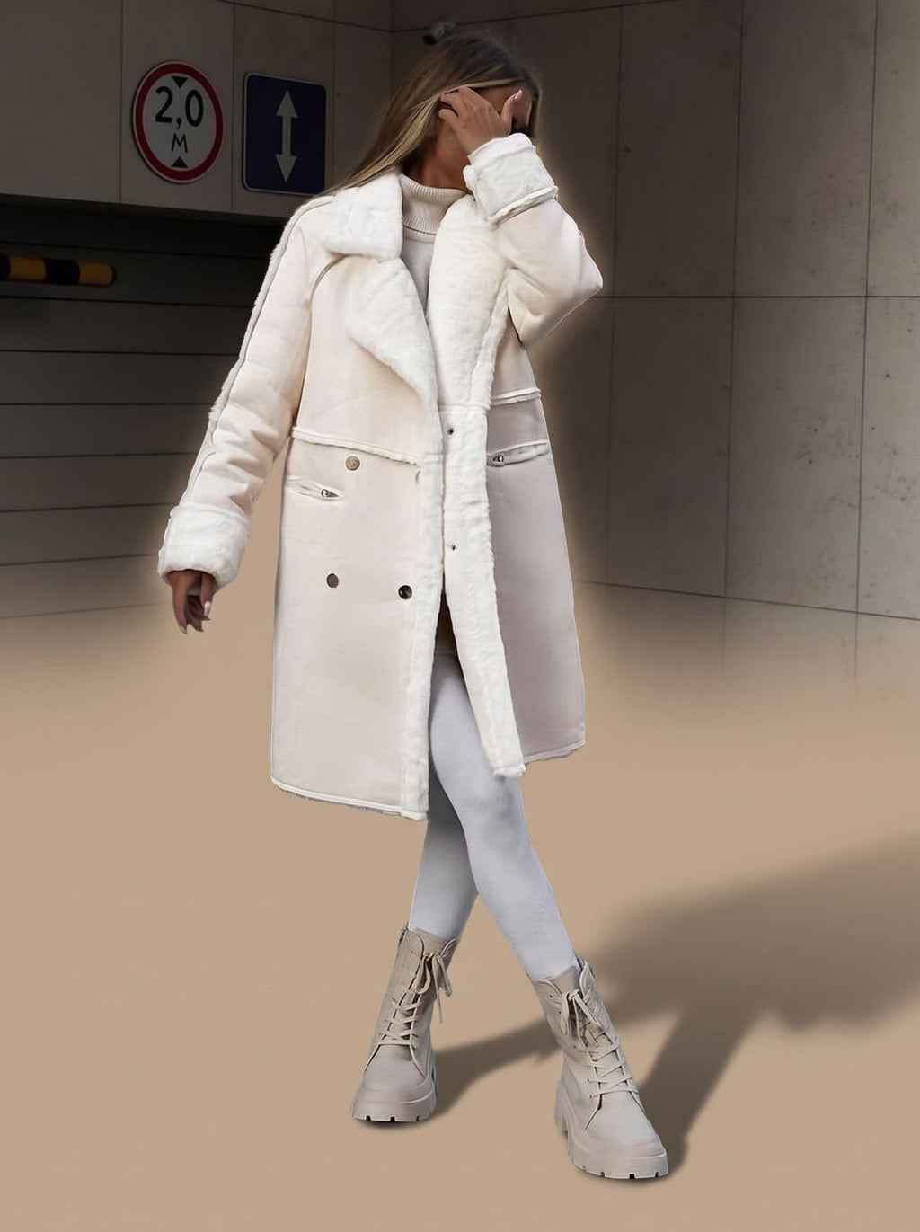 Charlotte | Manteau long en fausse fourrure pour femmes Manteau d'hiver à double boutonnage avec garniture en fourrure