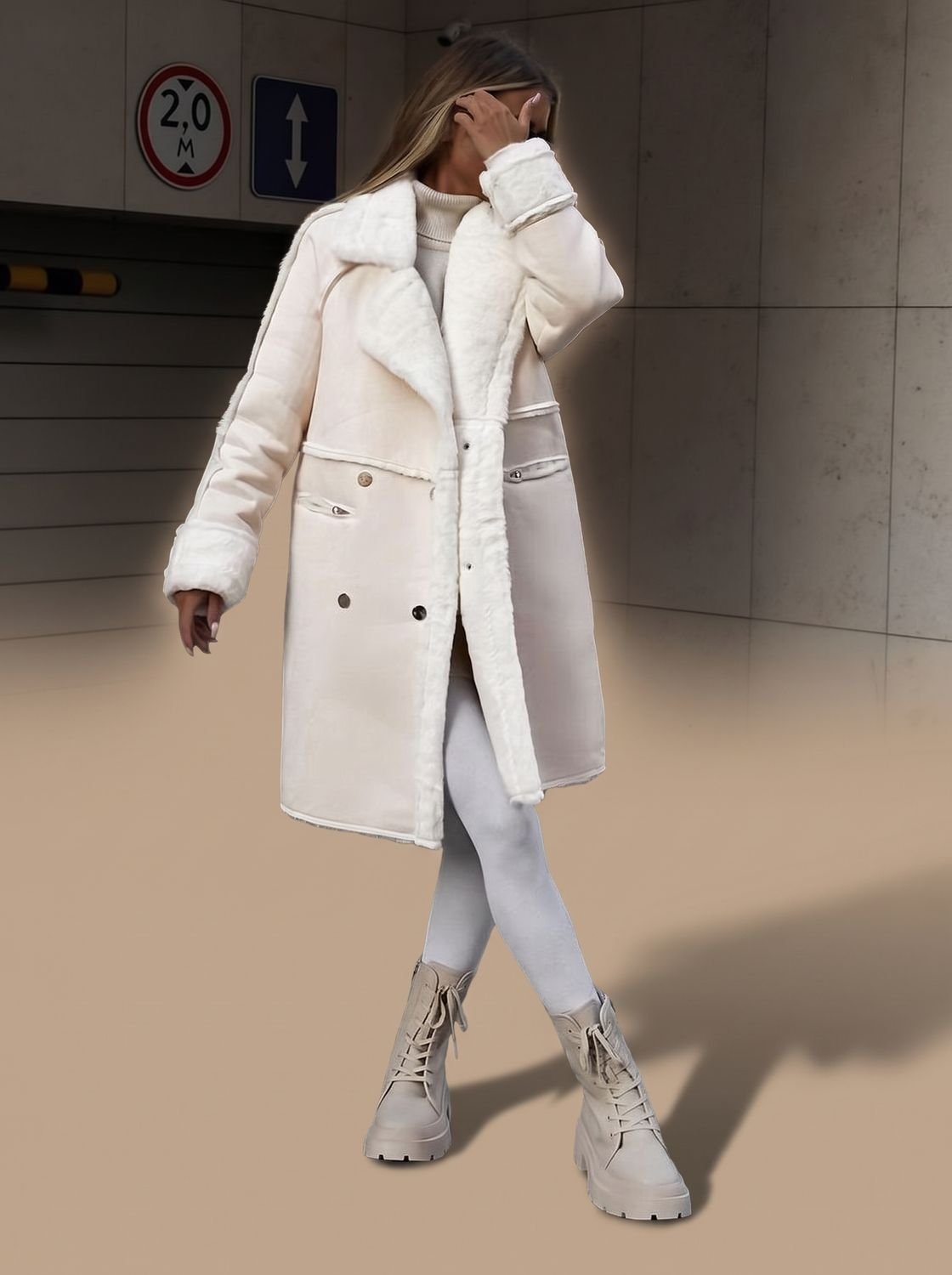 Charlotte | Manteau long en fausse fourrure pour femmes Manteau d'hiver à double boutonnage avec garniture en fourrure