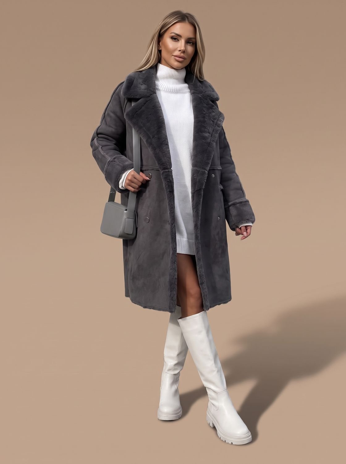 Charlotte | Manteau long en fausse fourrure pour femmes Manteau d'hiver à double boutonnage avec garniture en fourrure