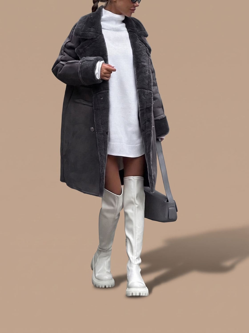 Charlotte | Manteau long en fausse fourrure pour femmes Manteau d'hiver à double boutonnage avec garniture en fourrure