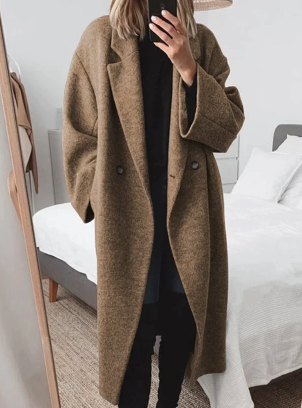 Emilia | Manteau long oversized en laine pour femmes avec col rabattu et poches