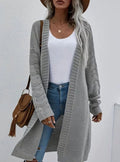 Mia | Femme Long Gilet Ouvert en Tricot avec Motif Texturé